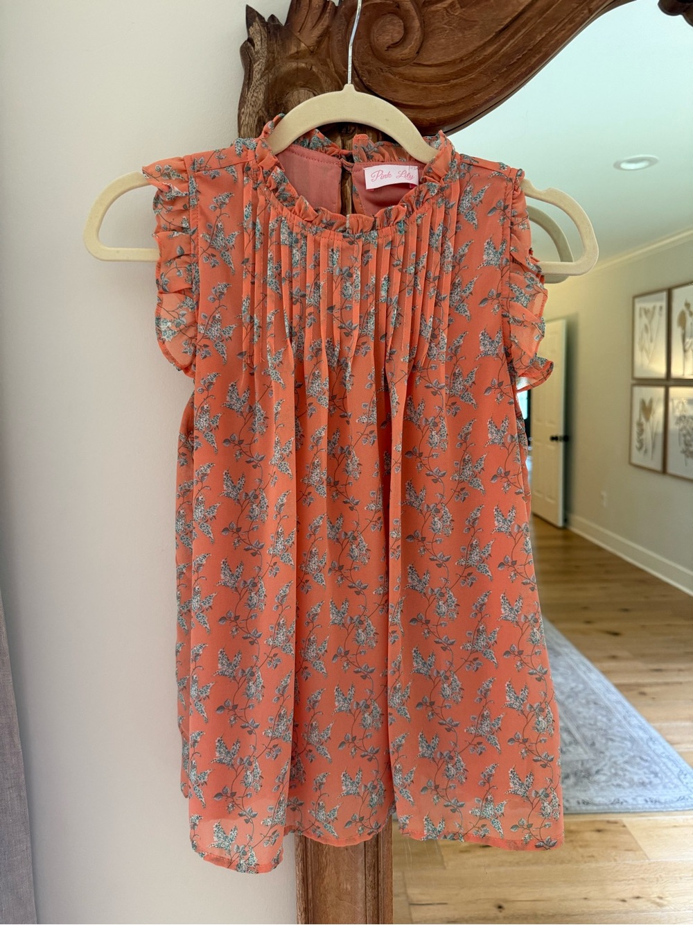 Pink Lily Peach Floral Ruffle Sleeve Top